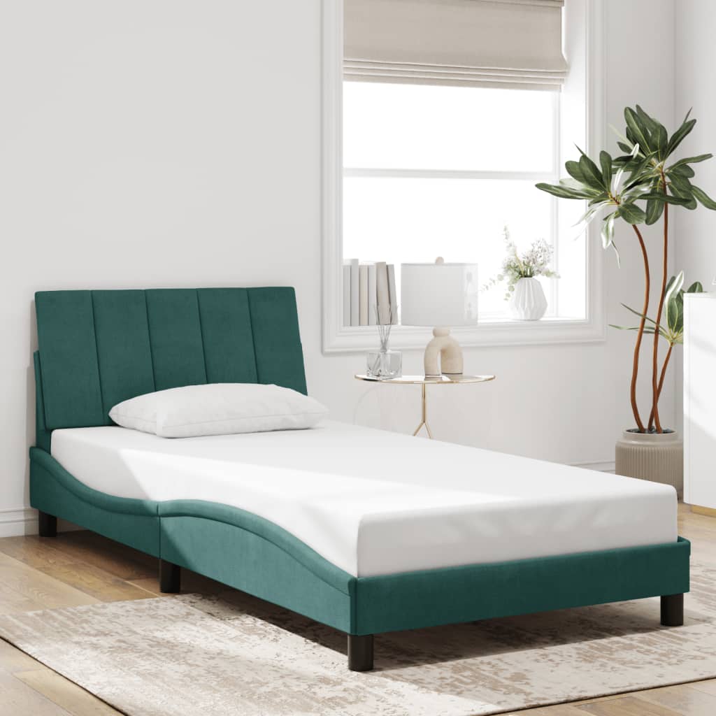 Cadre de lit sans matelas Hanko vert foncé 100x200 cm velours
