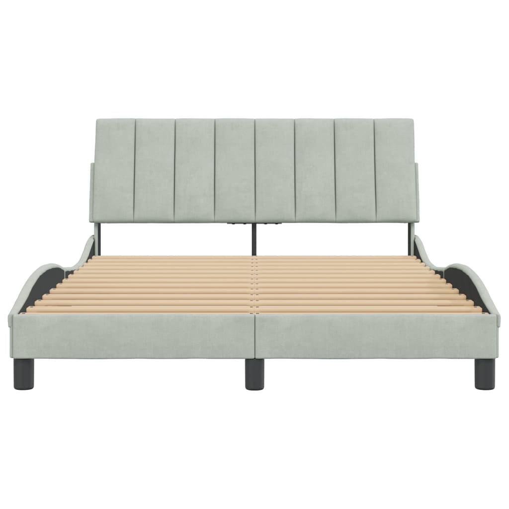 Cadre de lit sans matelas gris clair 140x190 cm velours - XIOS