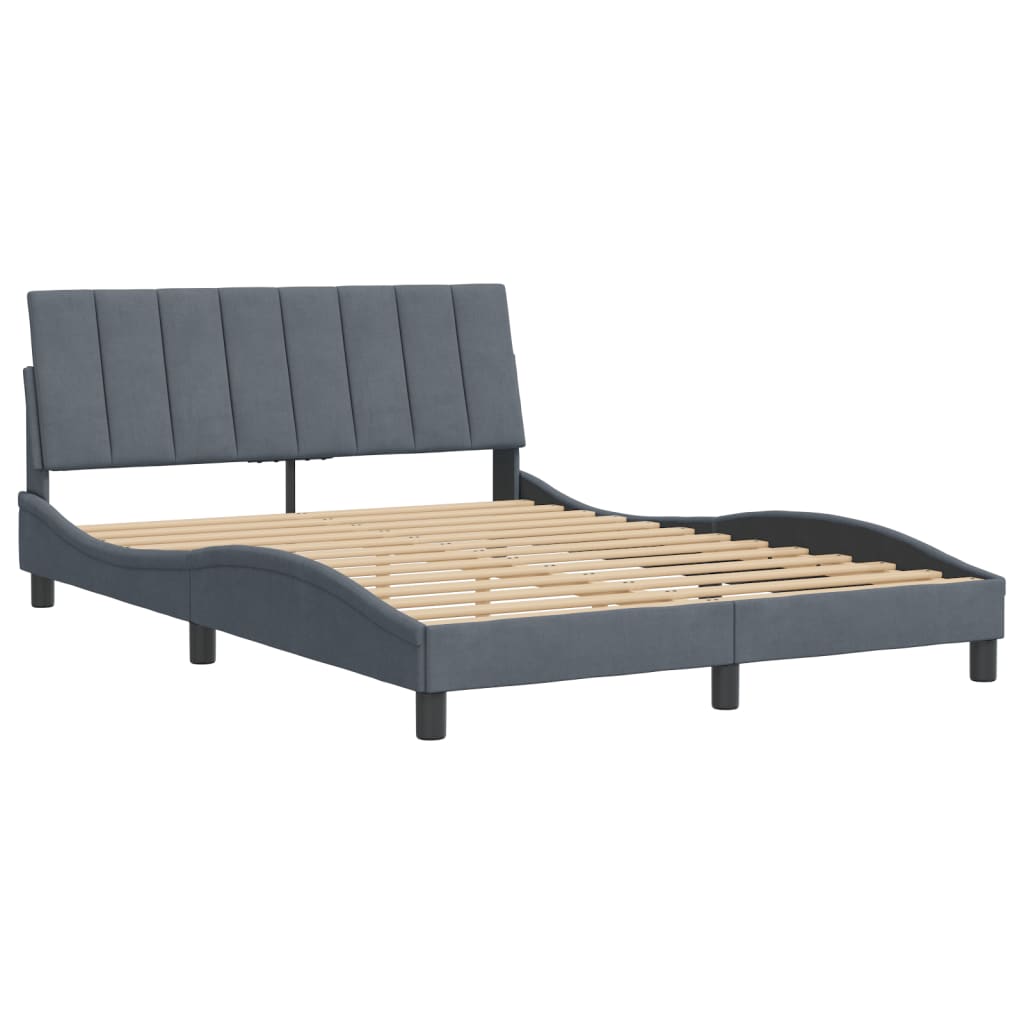 Cadre de lit sans matelas gris foncé 140x190 cm velours - XIOS