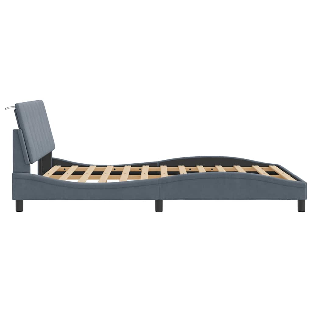 Cadre de lit sans matelas Hanko gris foncé 140x190 cm velours