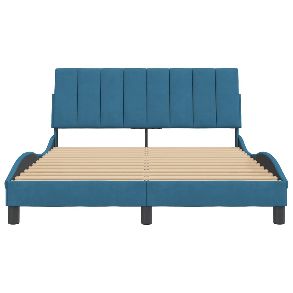 Cadre de lit sans matelas Hanko bleu 140x190 cm velours - XIOS