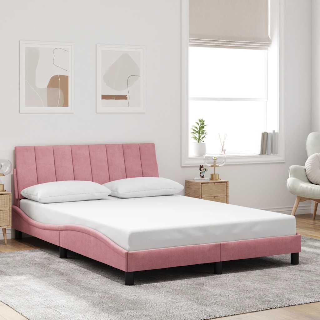Cadre de lit sans matelas Hanko rose 140x190 cm velours - XIOS