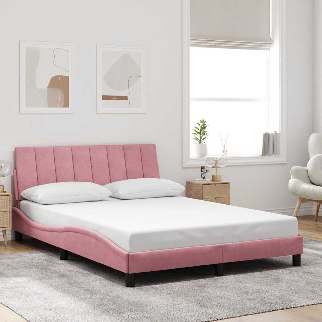 Cadre de lit sans matelas Hanko rose 140x200 cm velours - XIOS