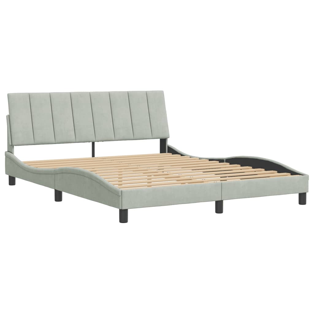 Cadre de lit sans matelas gris clair 160x200 cm velours - XIOS