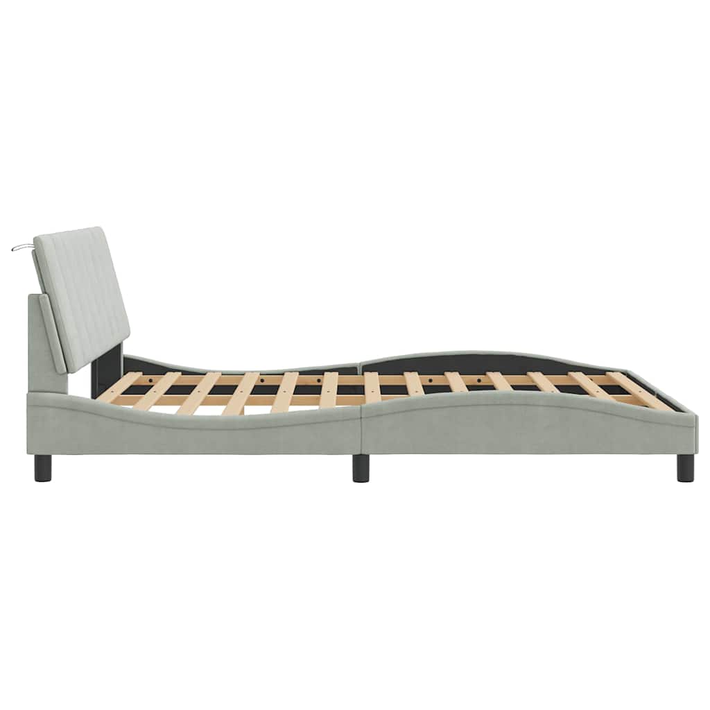 Cadre de lit sans matelas Hanko gris clair 160x200 cm velours