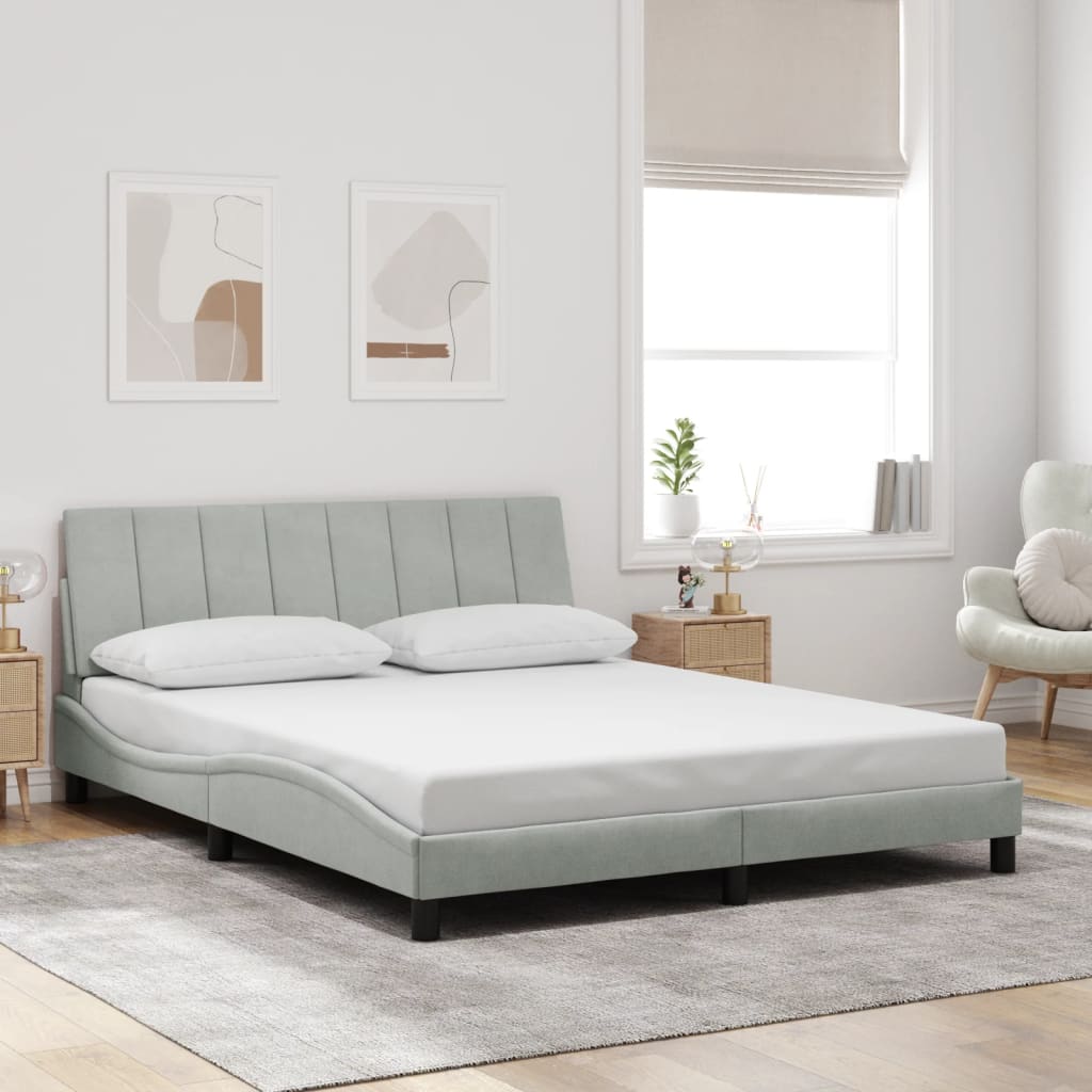 Cadre de lit sans matelas gris clair 160x200 cm velours - XIOS