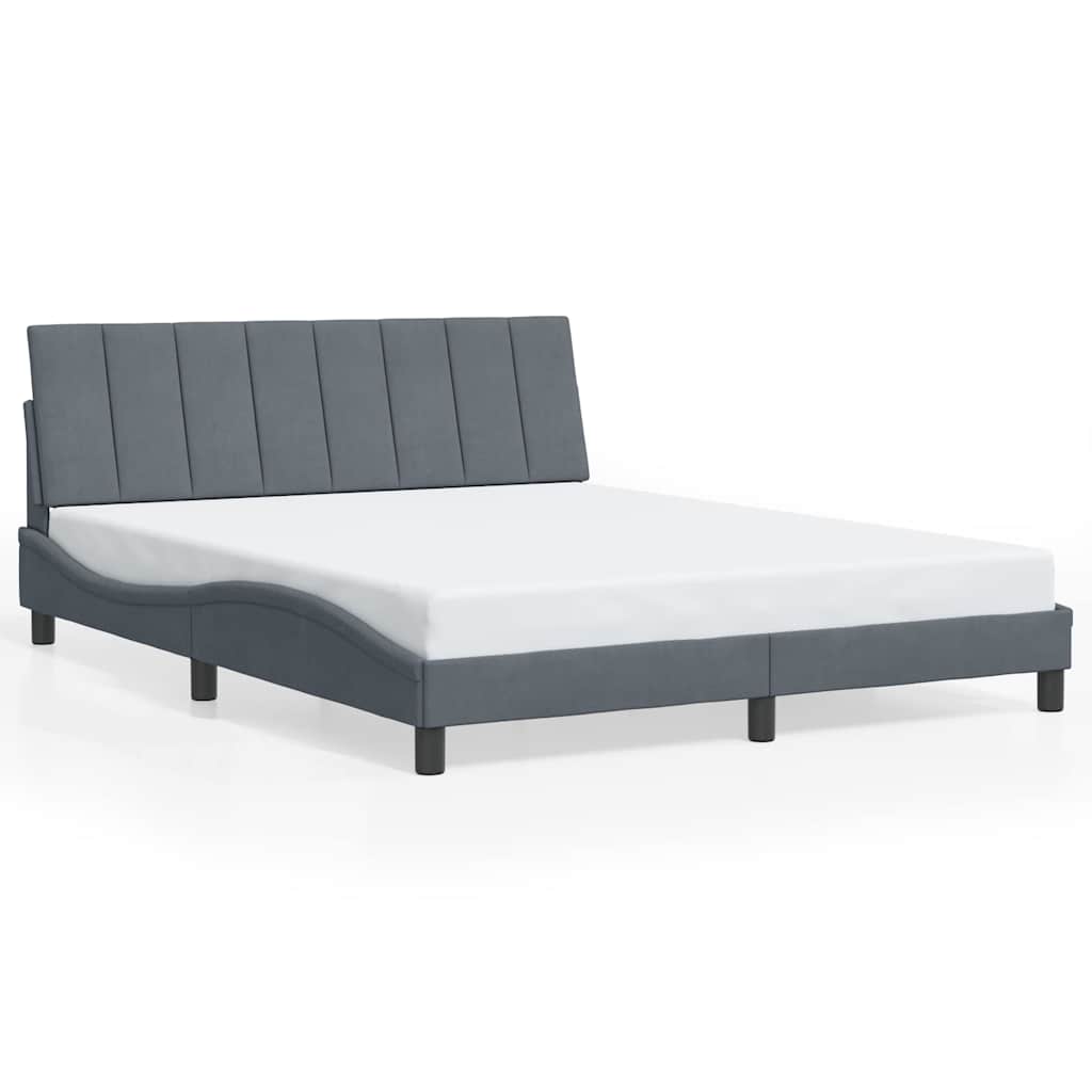 Cadre de lit sans matelas Hanko gris foncé 160x200 cm velours