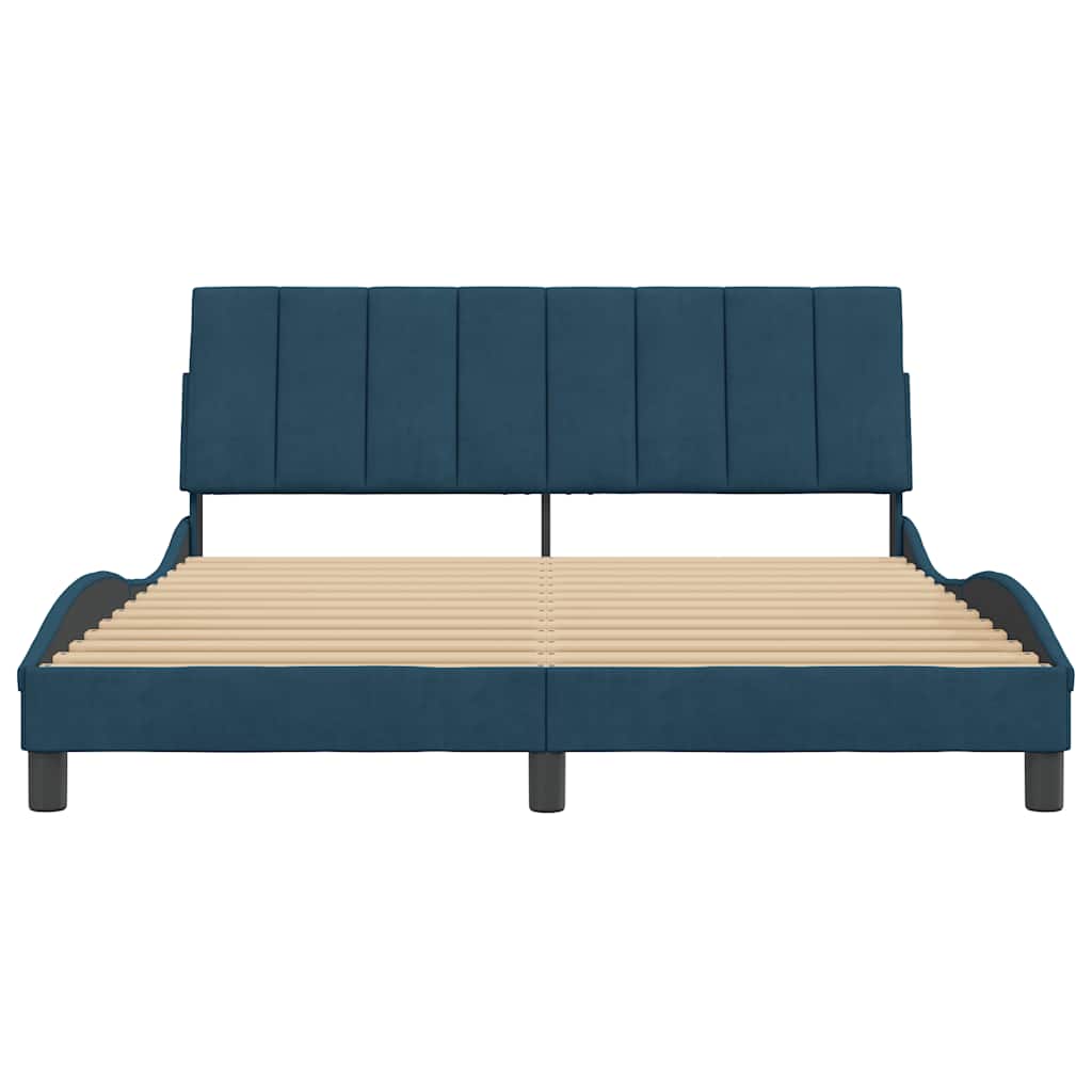 Cadre de lit sans matelas Hanko bleu 160x200 cm velours