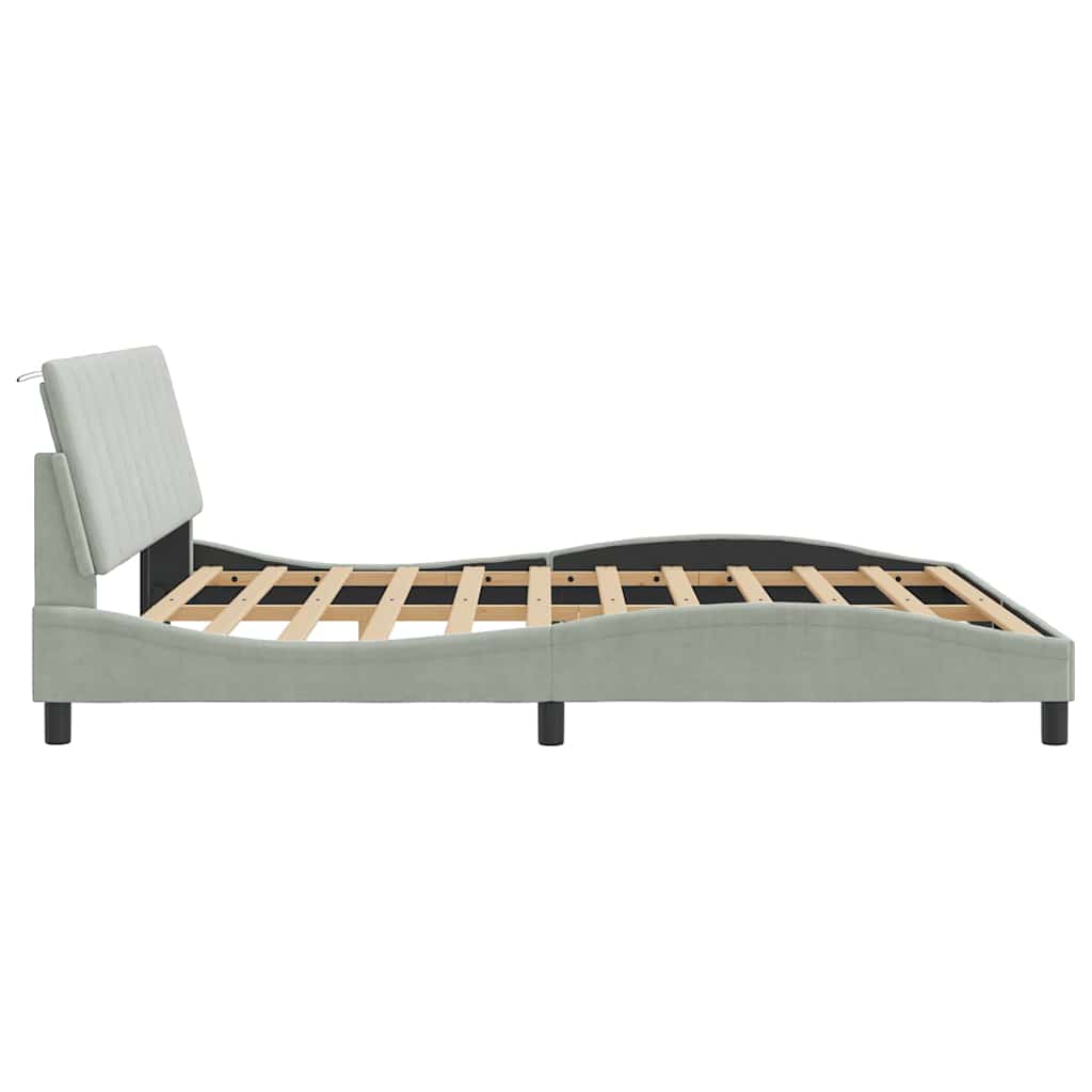 Cadre de lit sans matelas Hanko gris clair 180x200 cm velours