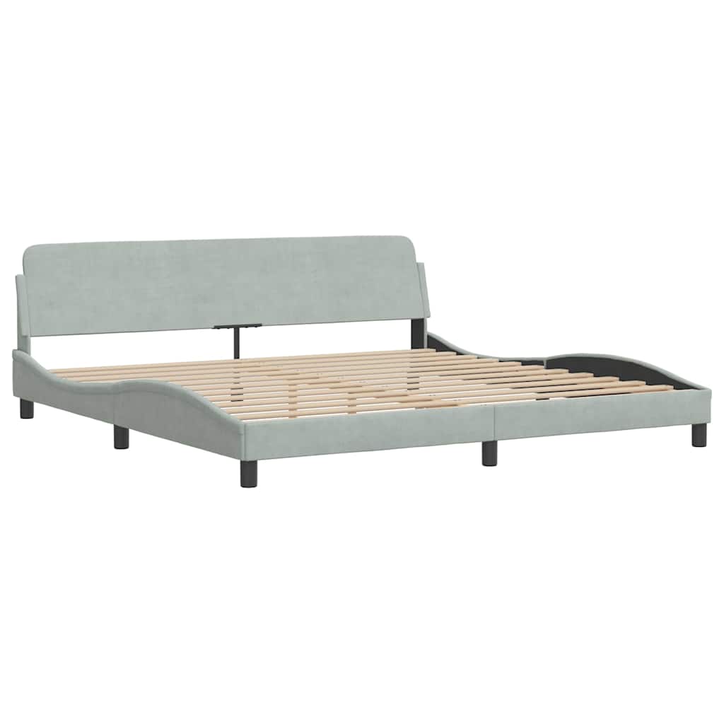 Cadre de lit sans matelas Hanko gris clair 200x200 cm velours - XIOS