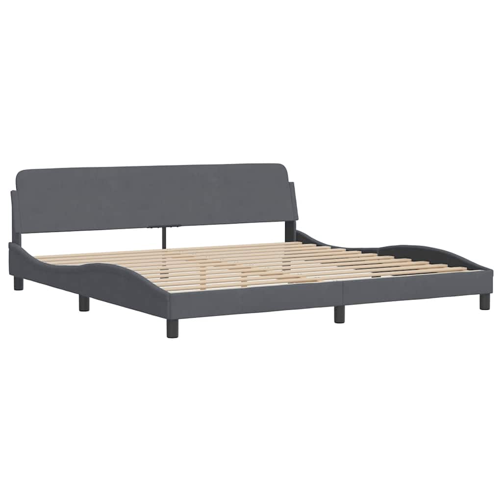 Cadre de lit sans matelas Hanko gris foncé 200x200 cm velours - XIOS