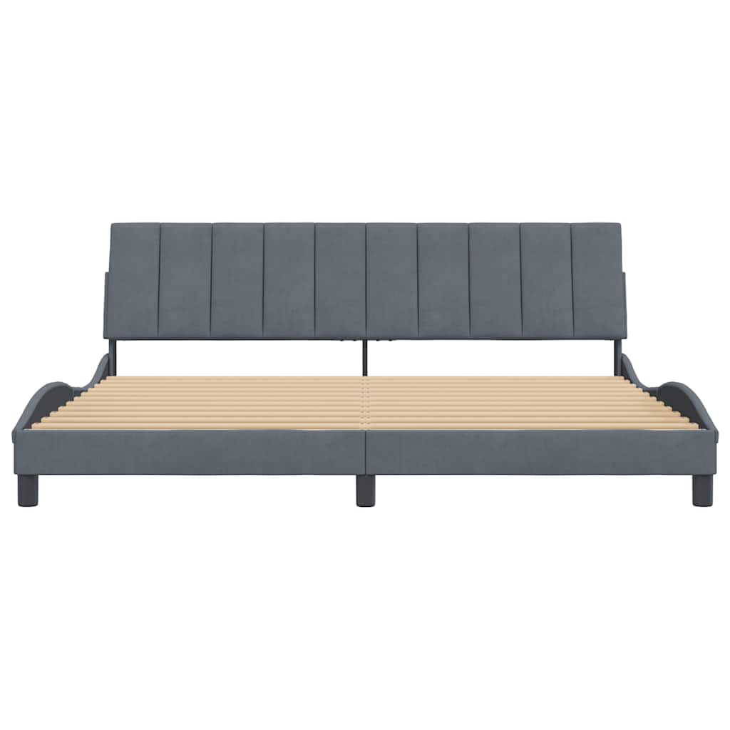 Cadre de lit sans matelas Hanko gris foncé 200x200 cm velours - XIOS