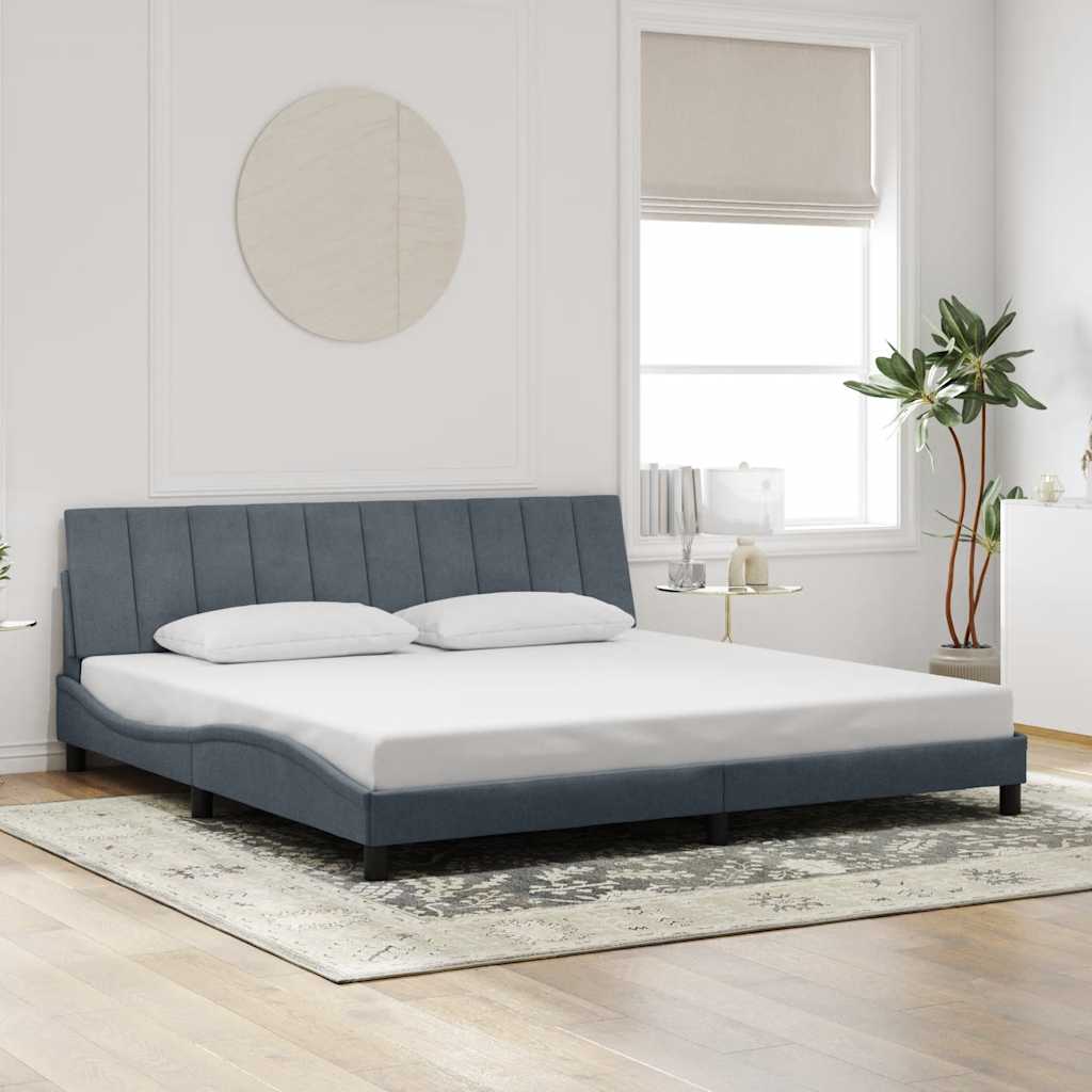 Cadre de lit sans matelas Hanko gris foncé 200x200 cm velours - XIOS