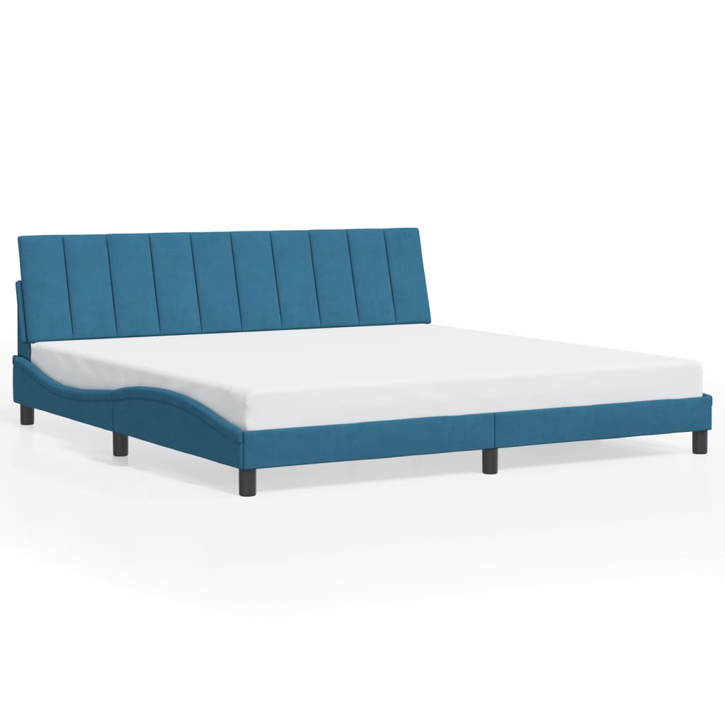 Cadre de lit sans matelas Hanko bleu 200x200 cm velours - XIOS
