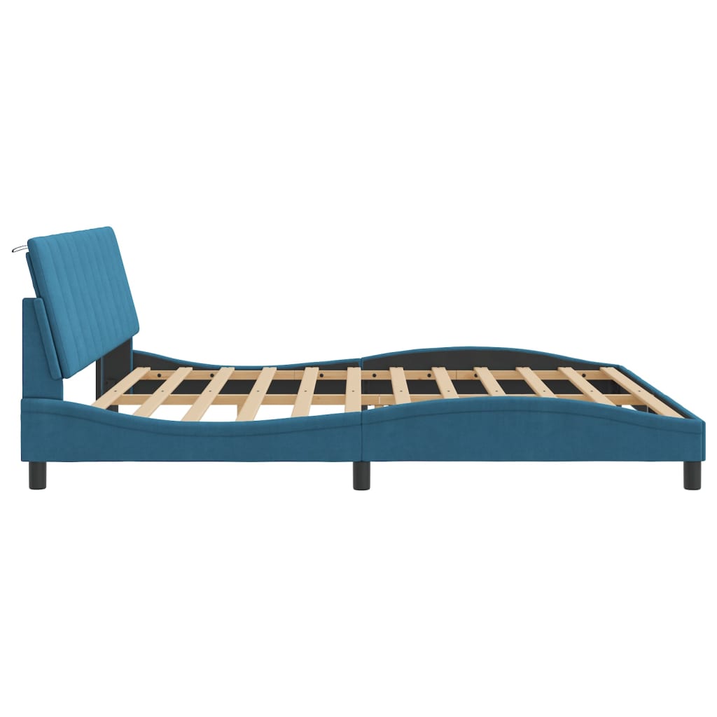 Cadre de lit sans matelas Hanko bleu 200x200 cm velours - XIOS