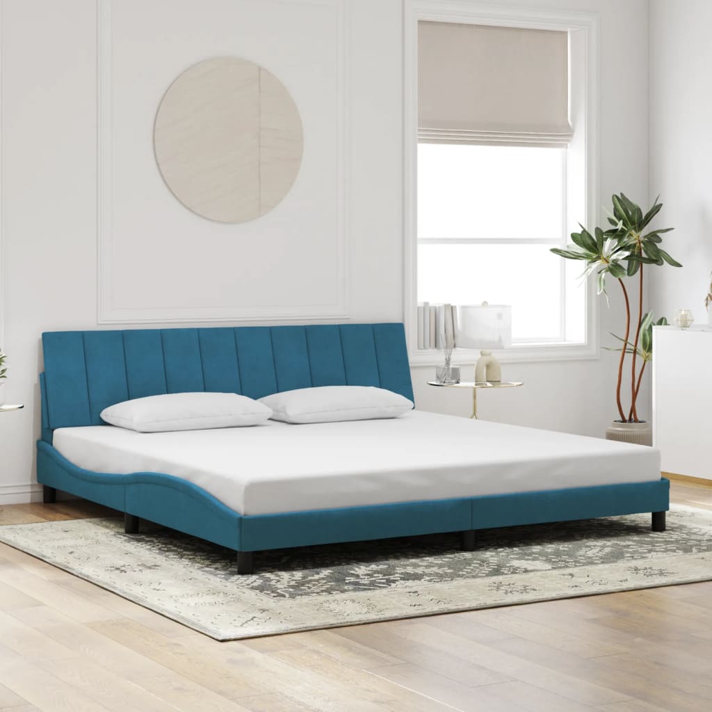Cadre de lit sans matelas Hanko bleu 200x200 cm velours - XIOS