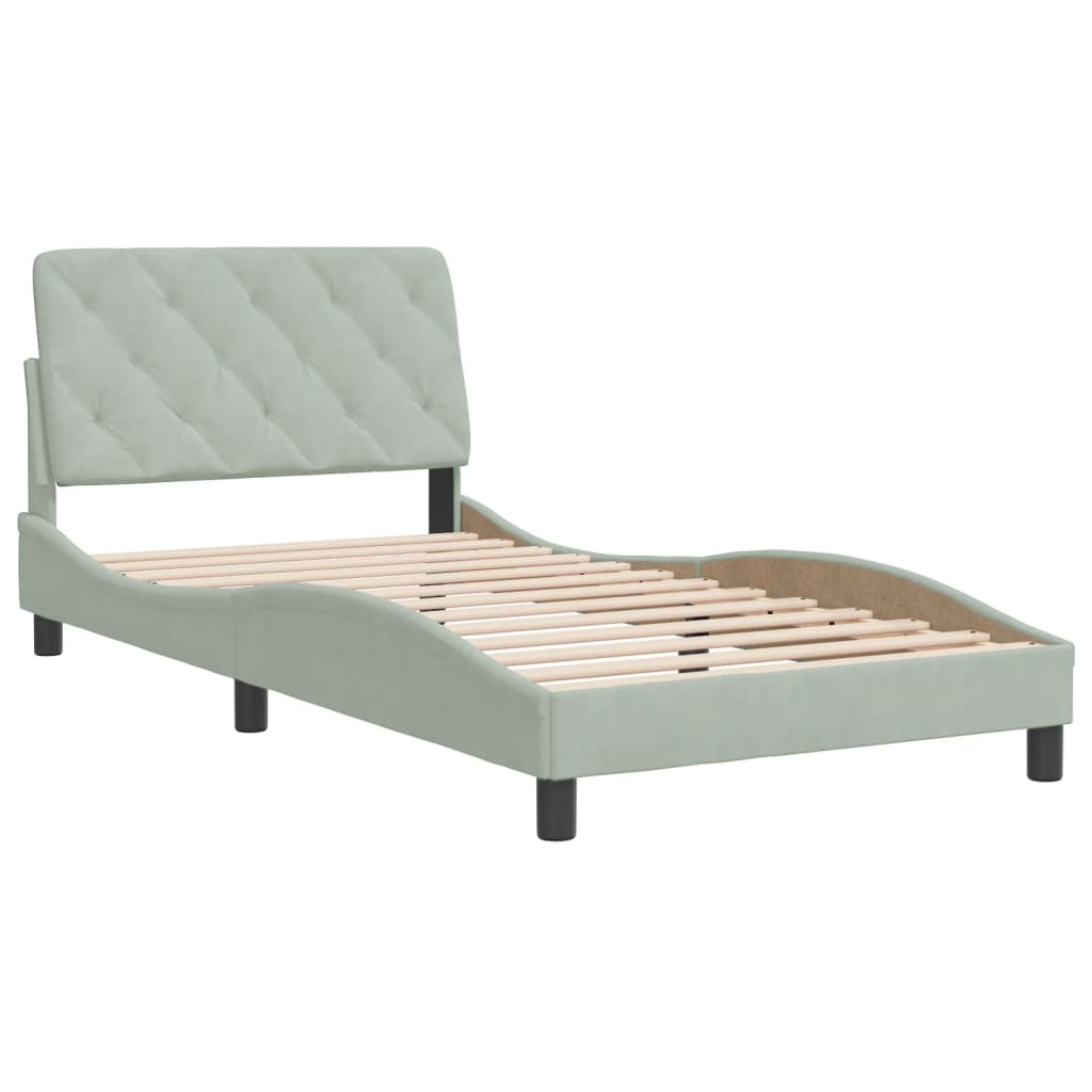 Cadre de lit sans matelas gris clair 100x200 cm velours - XIOS