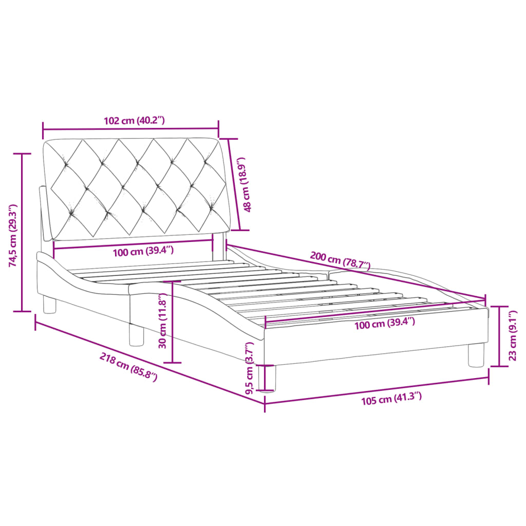 Cadre de lit sans matelas bleu 100x200 cm velours - XIOS
