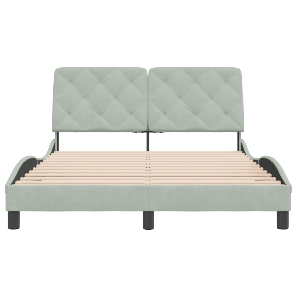Cadre de lit sans matelas gris clair 140x190 cm velours - XIOS