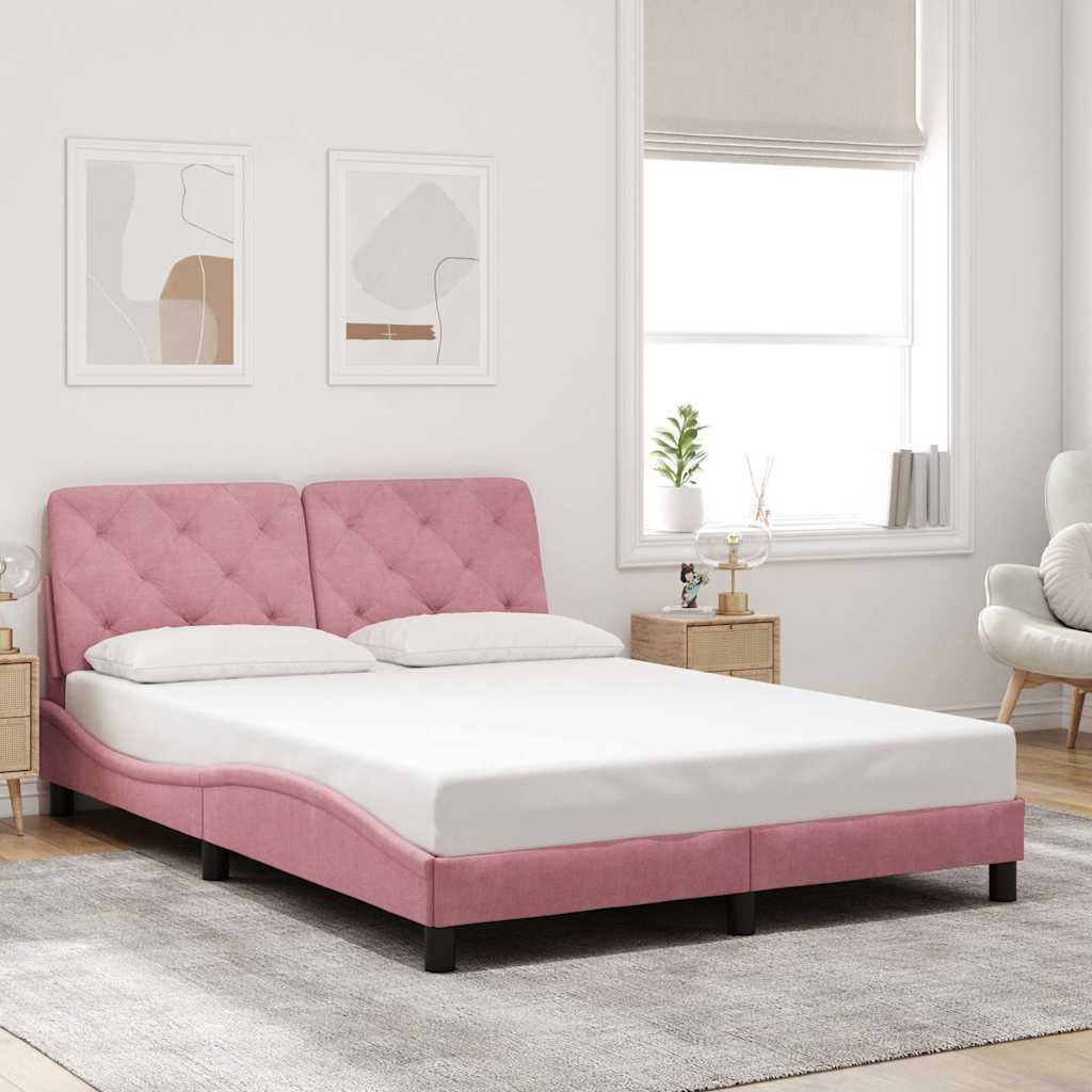 Cadre de lit sans matelas rose 140x190 cm velours - XIOS