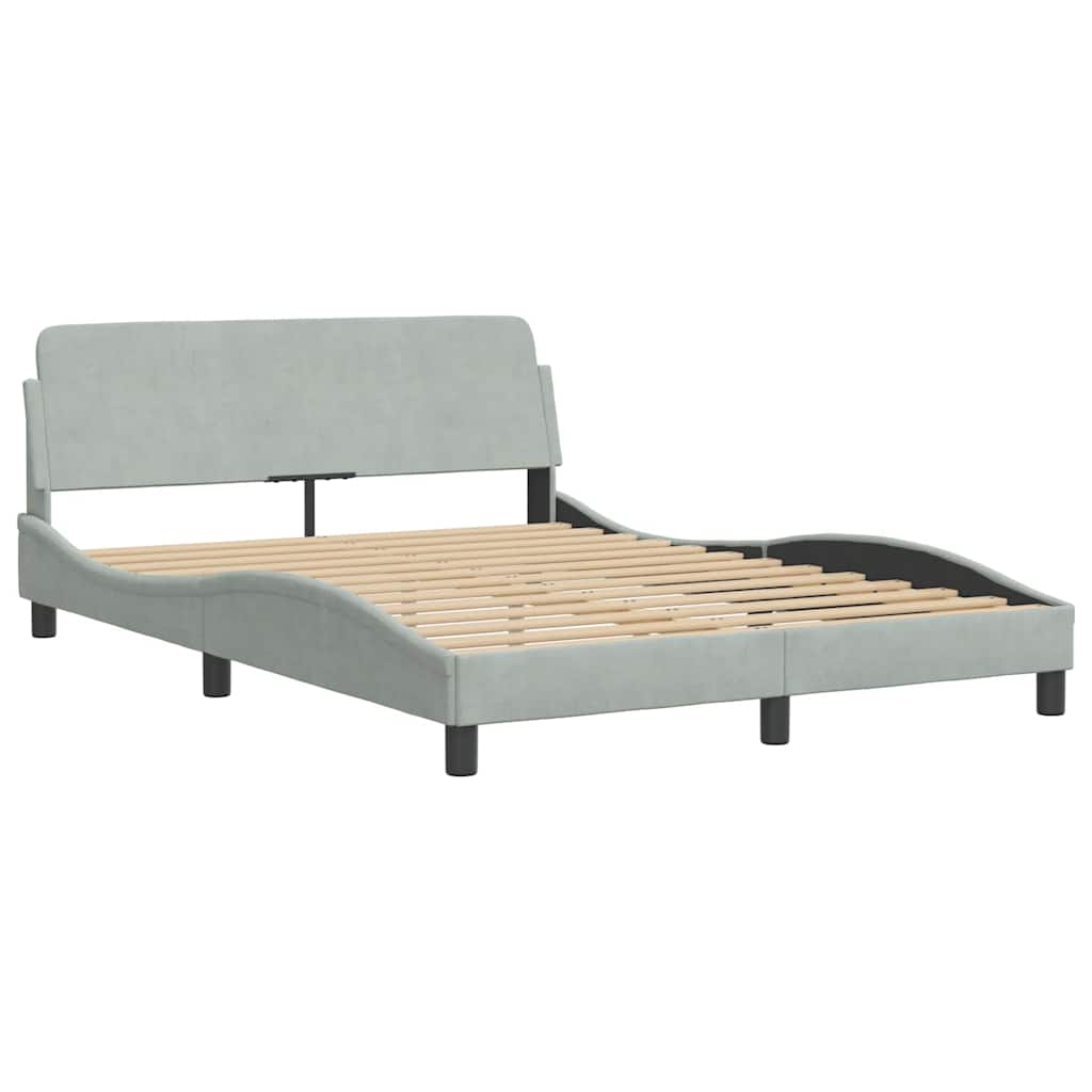 Cadre de lit sans matelas gris clair 140x200 cm velours - XIOS