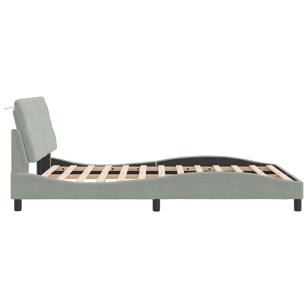 Cadre de lit sans matelas gris clair 140x200 cm velours - XIOS