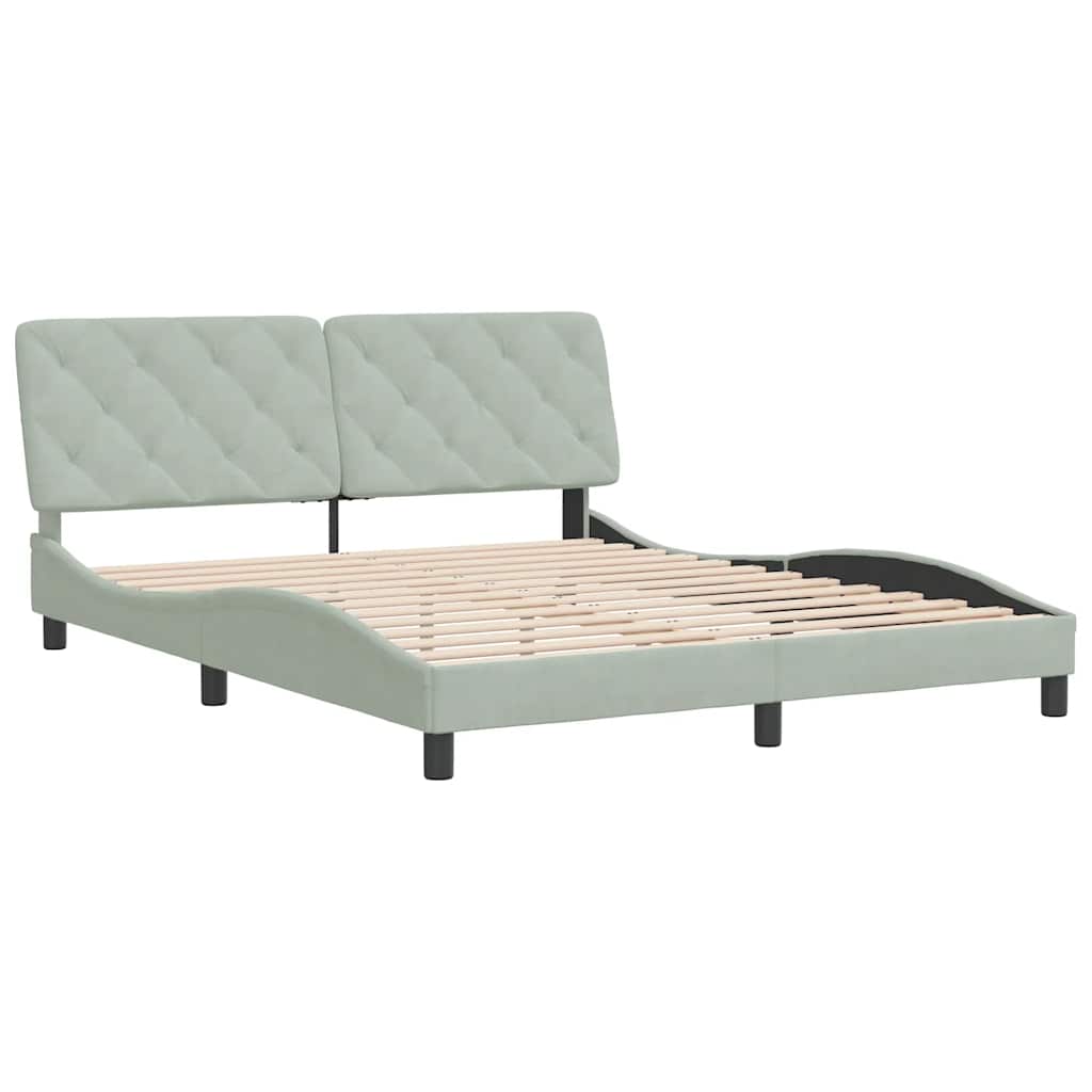 Cadre de lit sans matelas gris clair 160x200 cm velours - XIOS