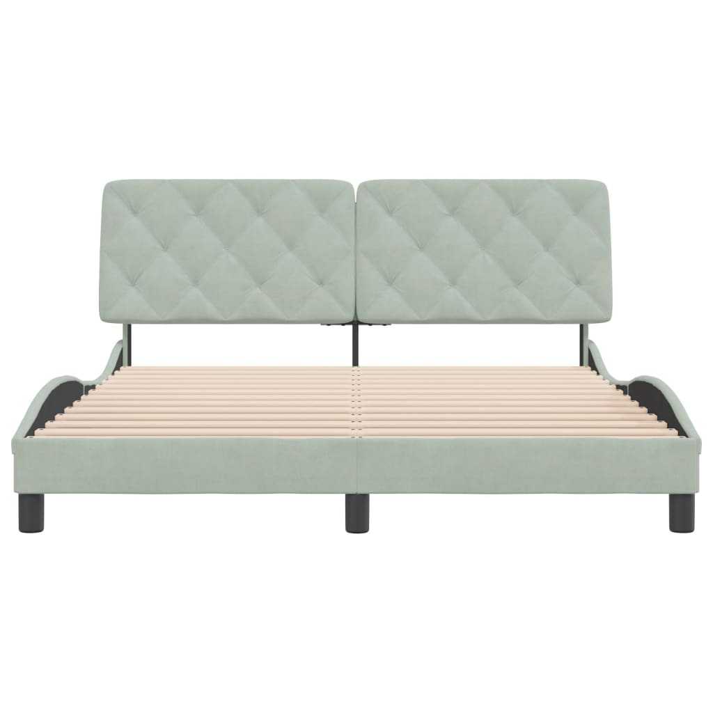 Cadre de lit sans matelas gris clair 160x200 cm velours - XIOS