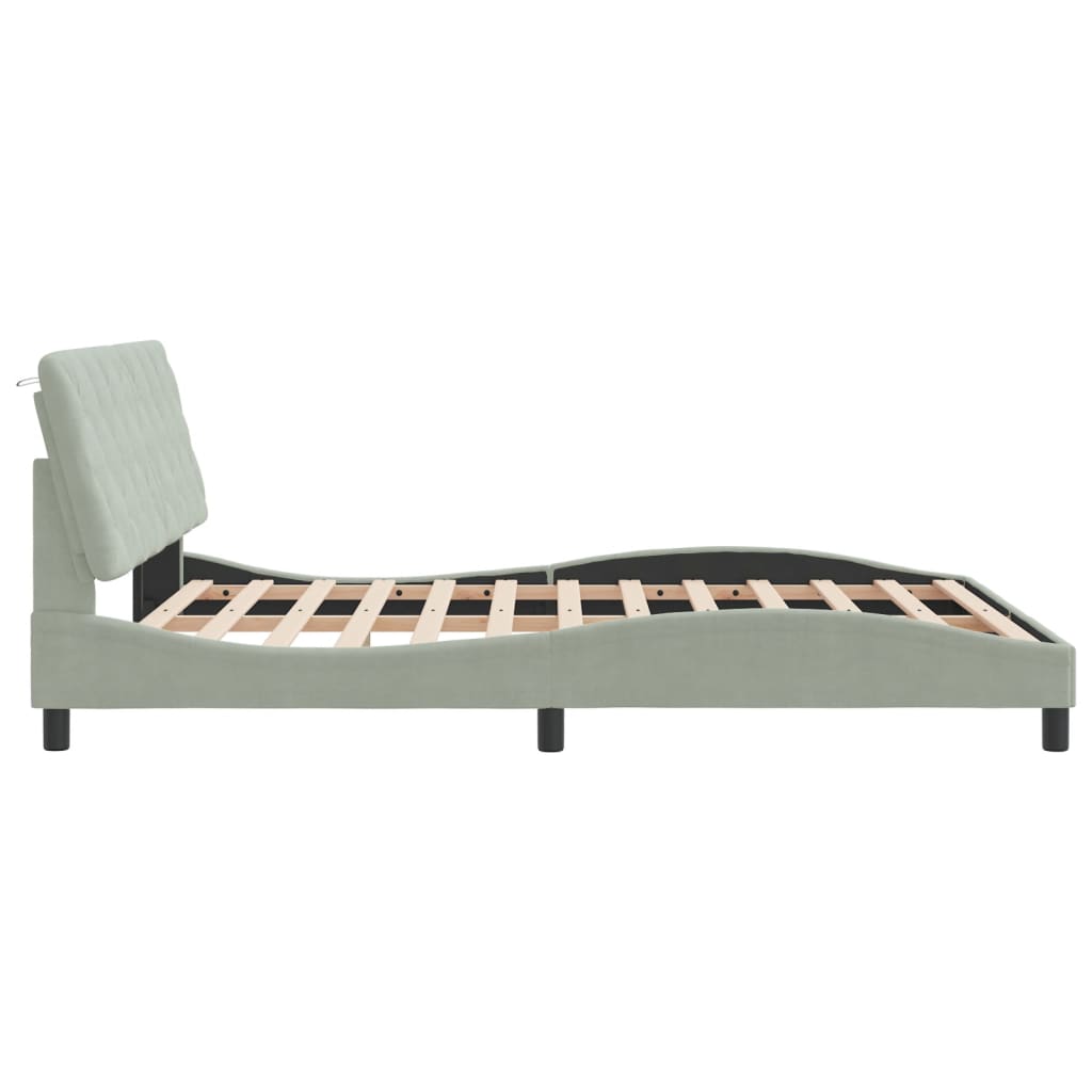 Cadre de lit sans matelas gris clair 160x200 cm velours - XIOS