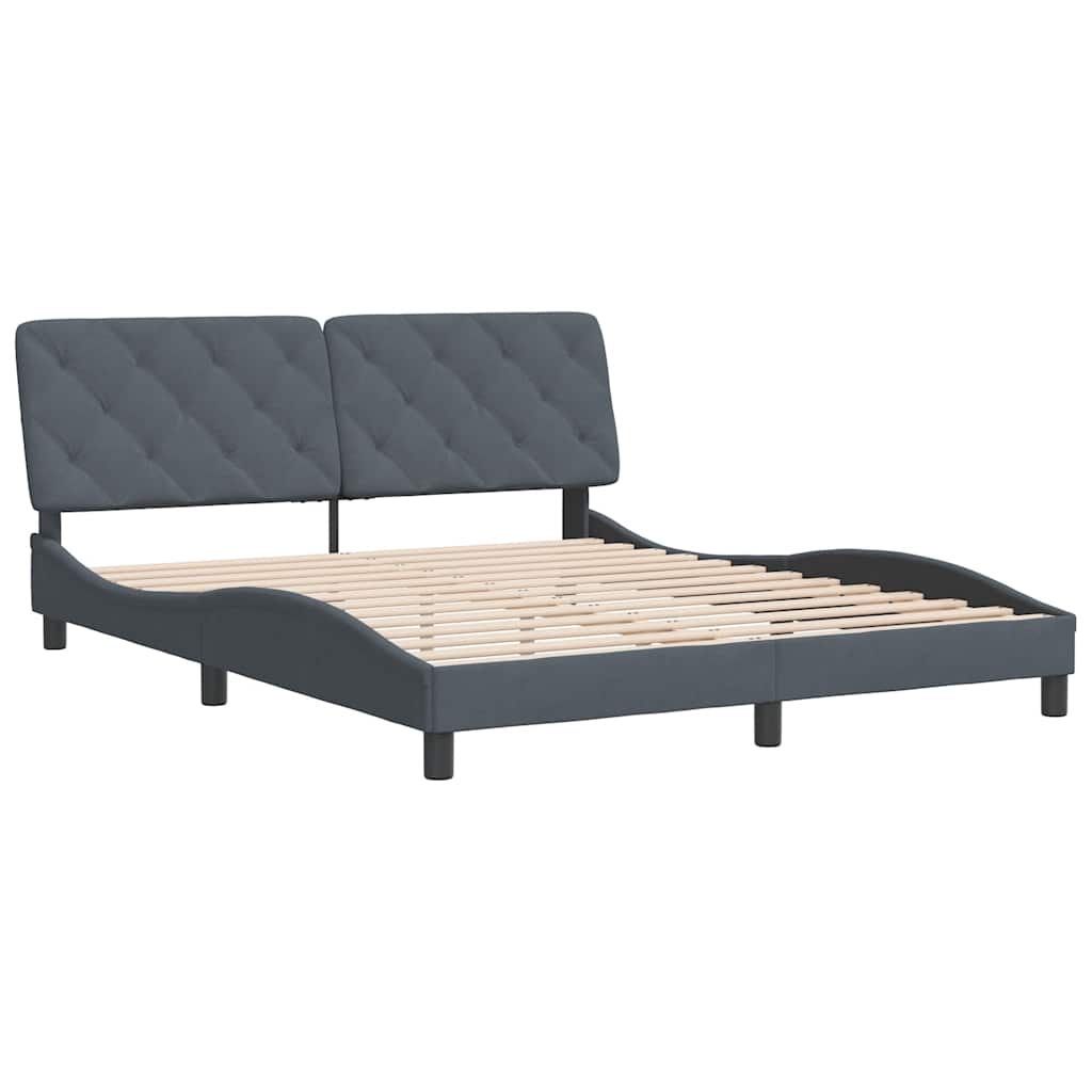 Cadre de lit sans matelas gris foncé 160x200 cm velours - XIOS