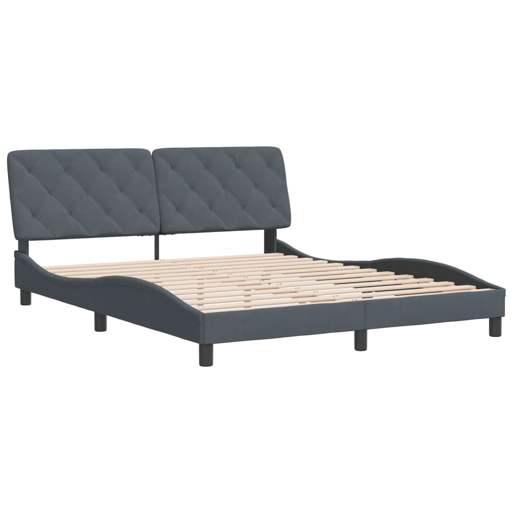 Cadre de lit sans matelas gris foncé 160x200 cm velours - XIOS