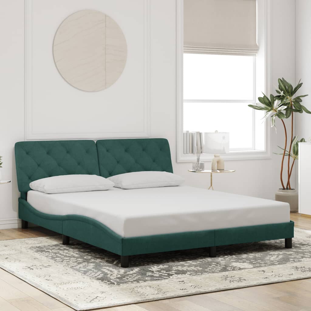 Cadre de lit sans matelas vert foncé 160x200 cm velours - XIOS