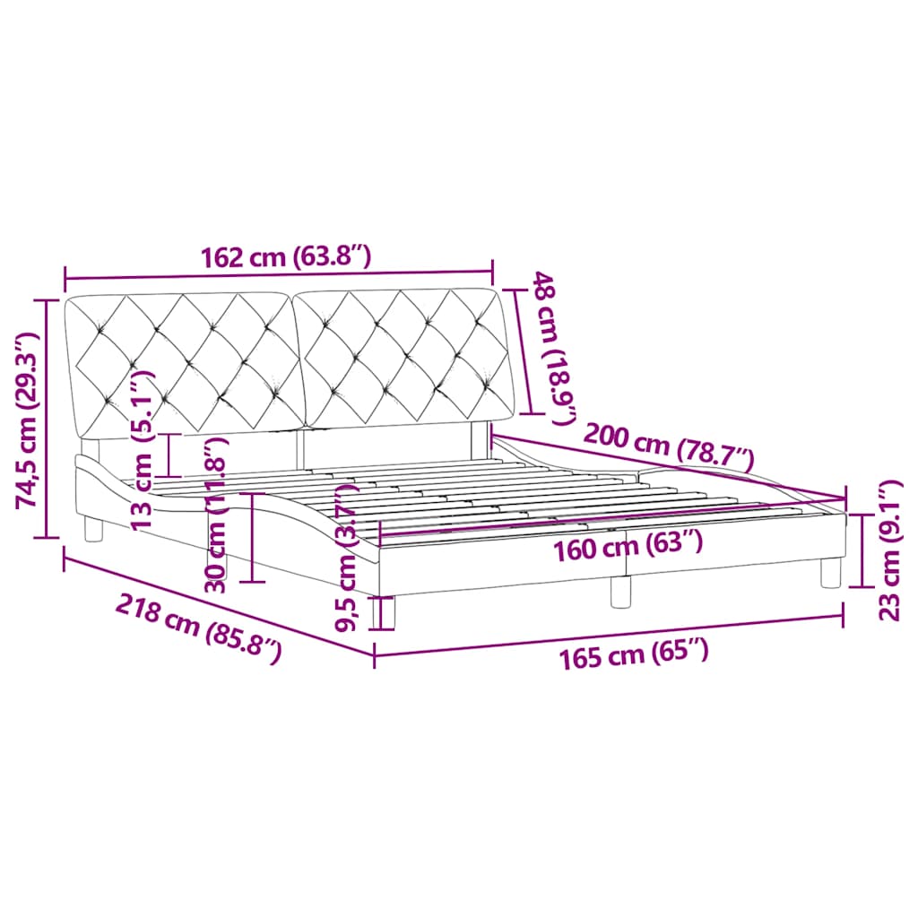 Cadre de lit sans matelas rose 160x200 cm velours - XIOS