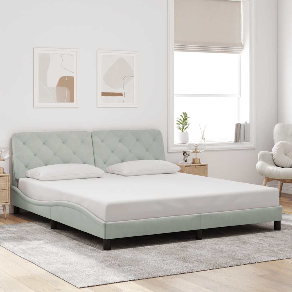 Cadre de lit sans matelas gris clair 180x200 cm velours - XIOS