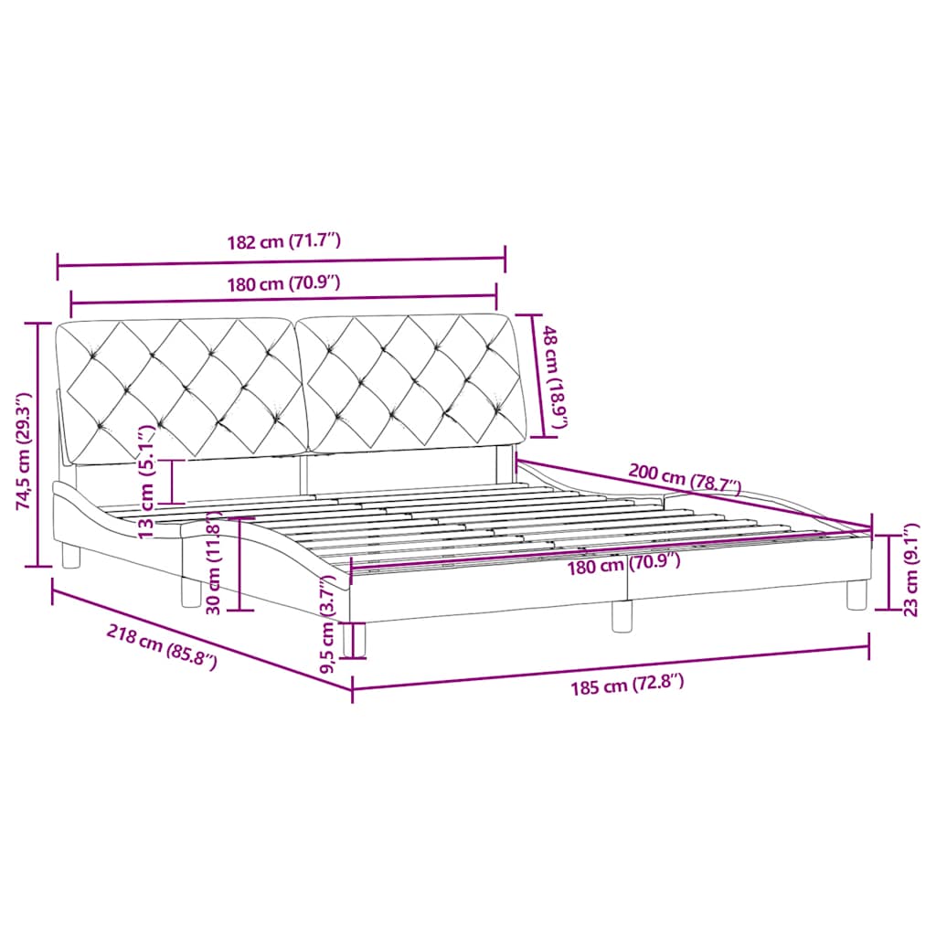 Cadre de lit sans matelas gris foncé 180x200 cm velours - XIOS