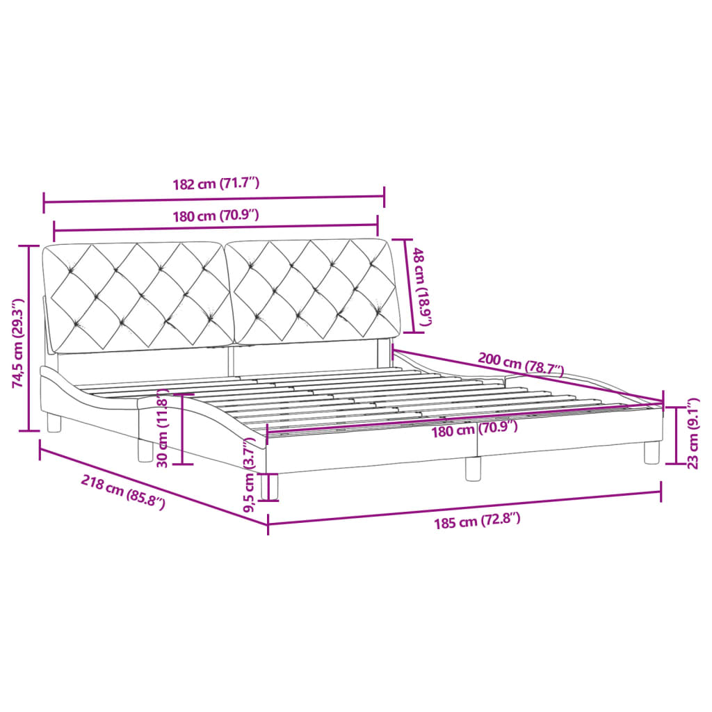 Cadre de lit sans matelas bleu 180x200 cm velours - XIOS