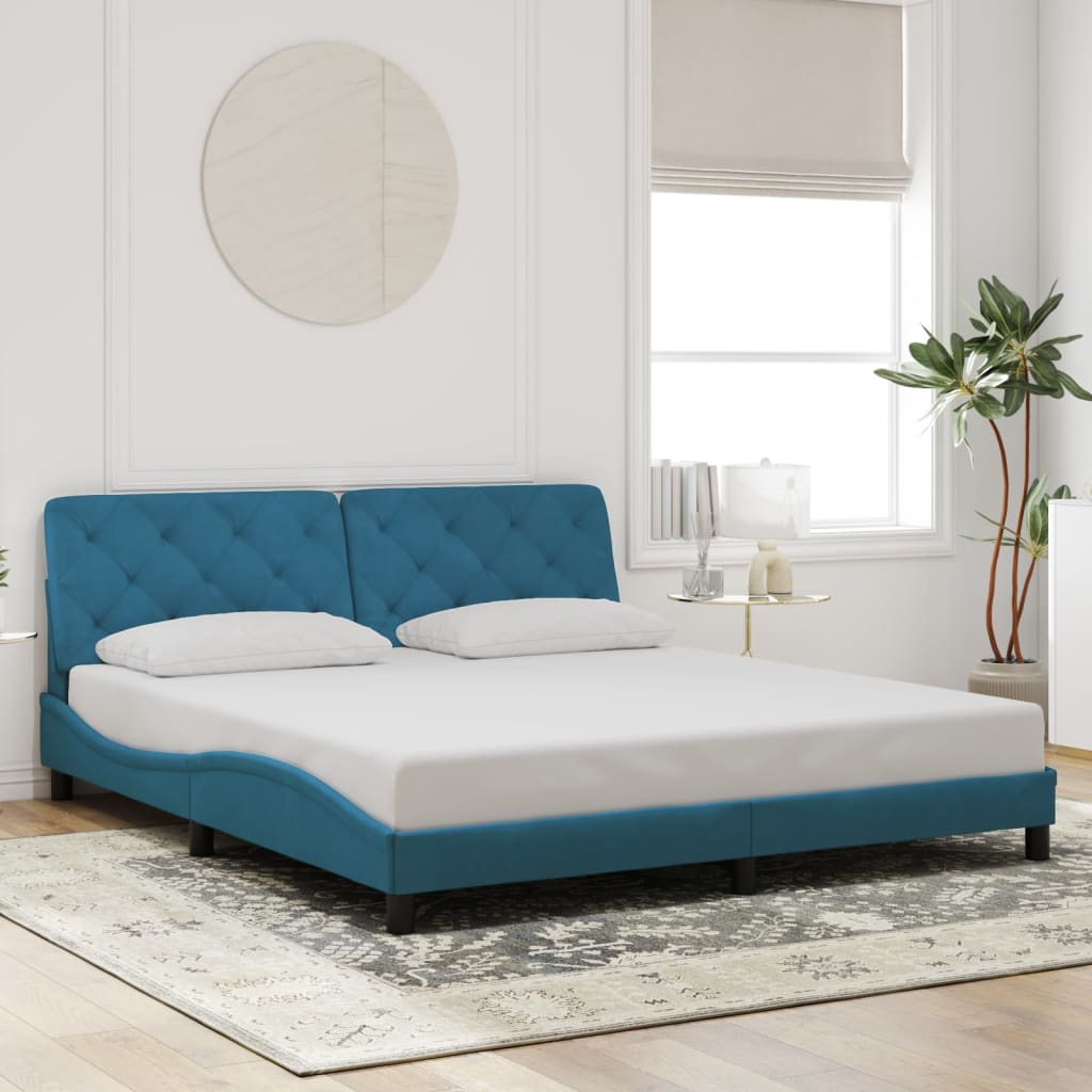 Cadre de lit sans matelas bleu 180x200 cm velours - XIOS