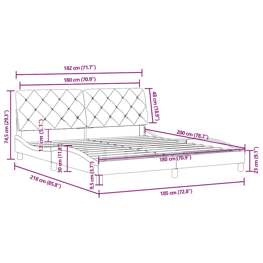 Cadre de lit sans matelas rose 180x200 cm velours - XIOS