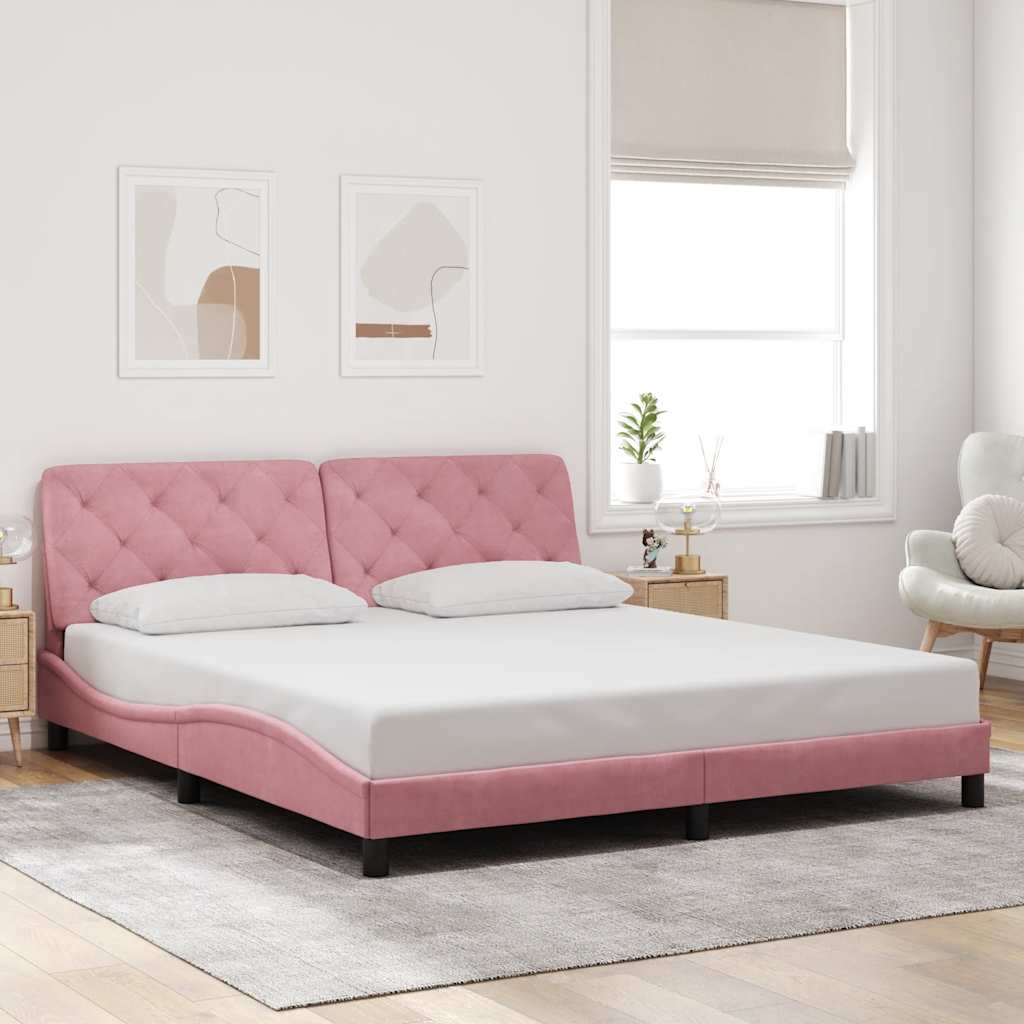 Cadre de lit sans matelas rose 180x200 cm velours - XIOS