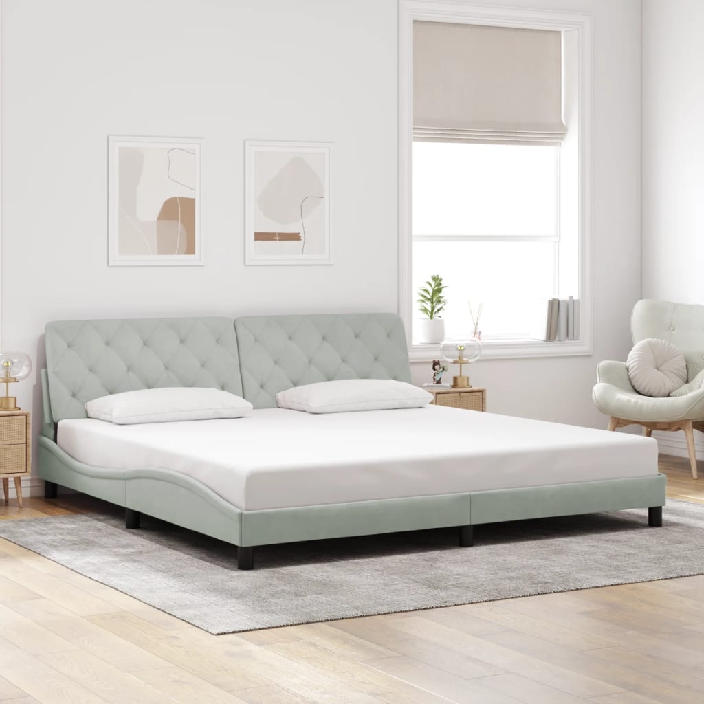Cadre de lit sans matelas gris clair 200x200 cm velours - XIOS