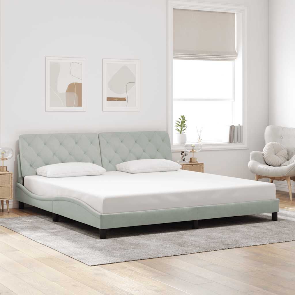 Cadre de lit sans matelas gris clair 200x200 cm velours - XIOS