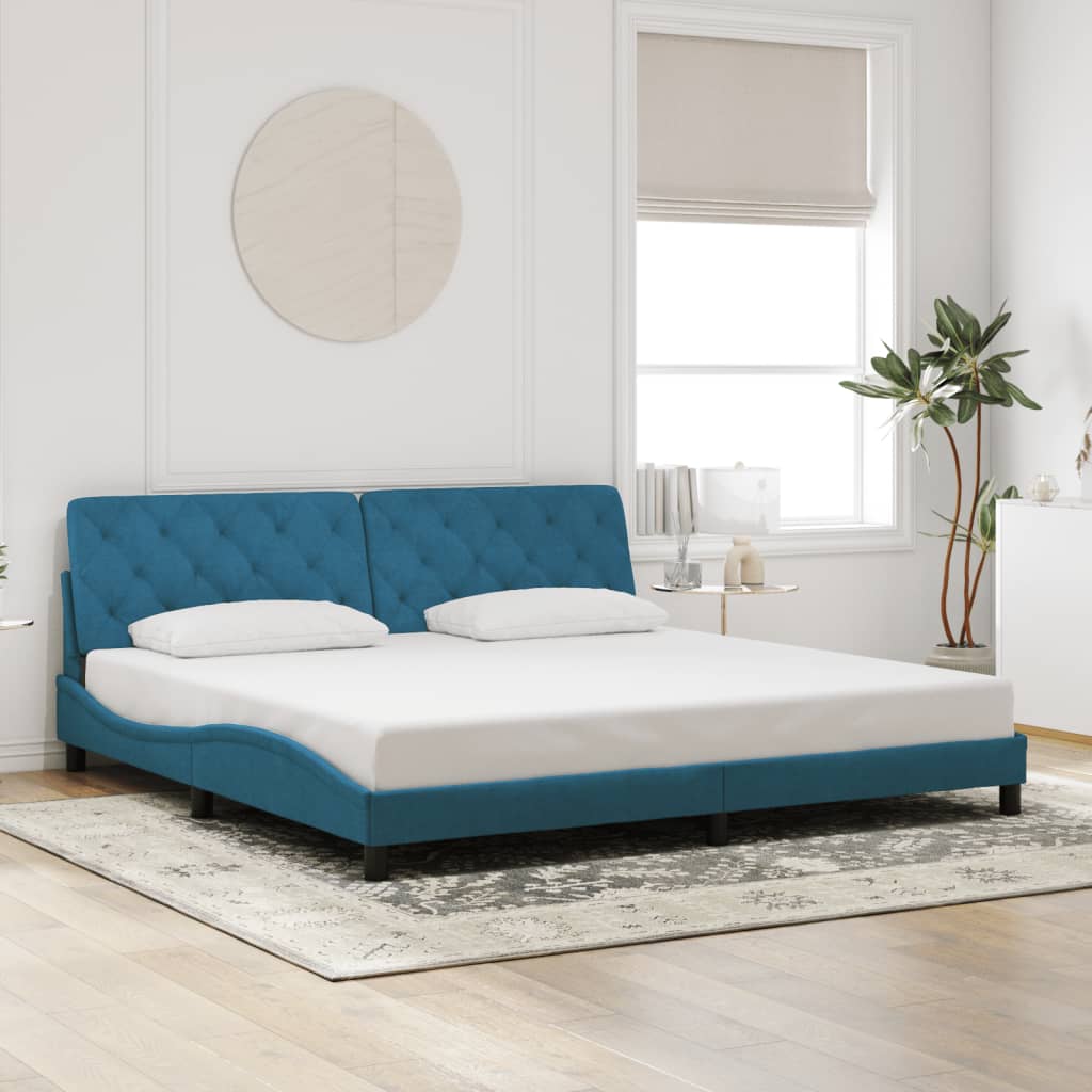 Cadre de lit sans matelas bleu 200x200 cm velours - XIOS