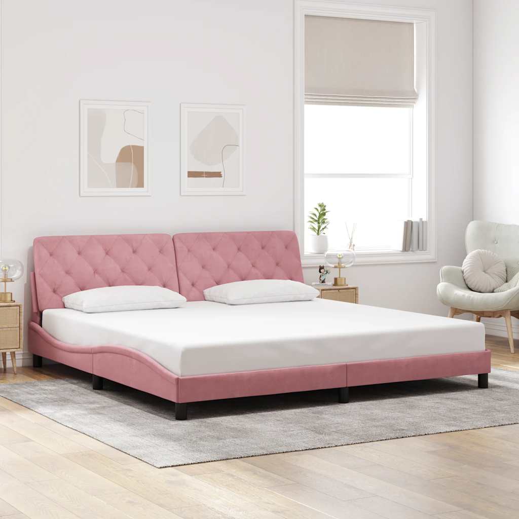 Cadre de lit sans matelas rose 200x200 cm velours - XIOS