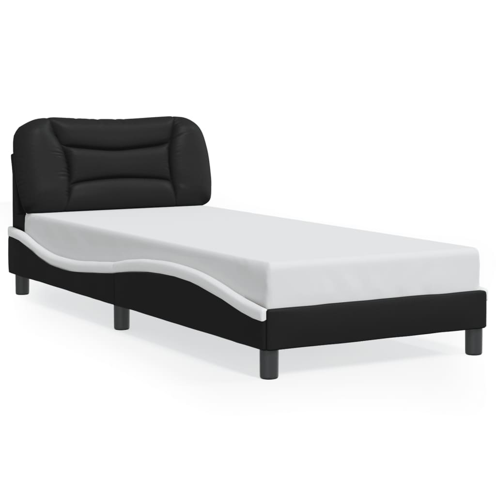 Cadre de lit sans matelas noir et blanc 90x190 cm similicuir - XIOS