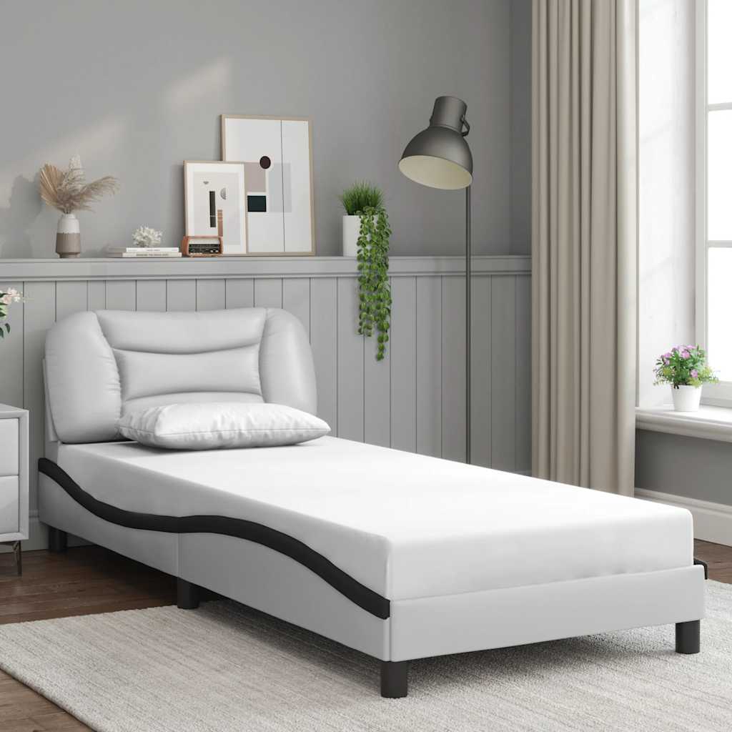 Cadre de lit sans matelas blanc et noir 90x190 cm similicuir - XIOS