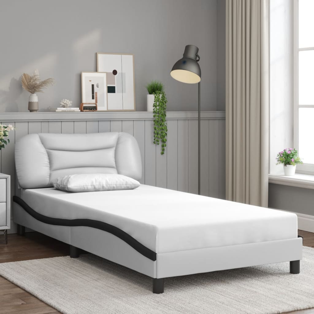 Cadre de lit sans matelas blanc et noir 100x200 cm similicuir - XIOS