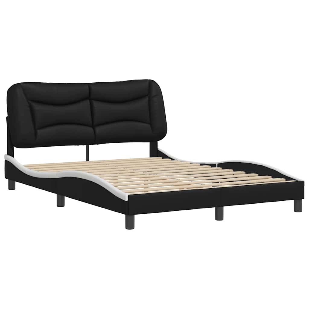 Cadre de lit sans matelas Hvar noir et blanc 140x200 cm similicuir