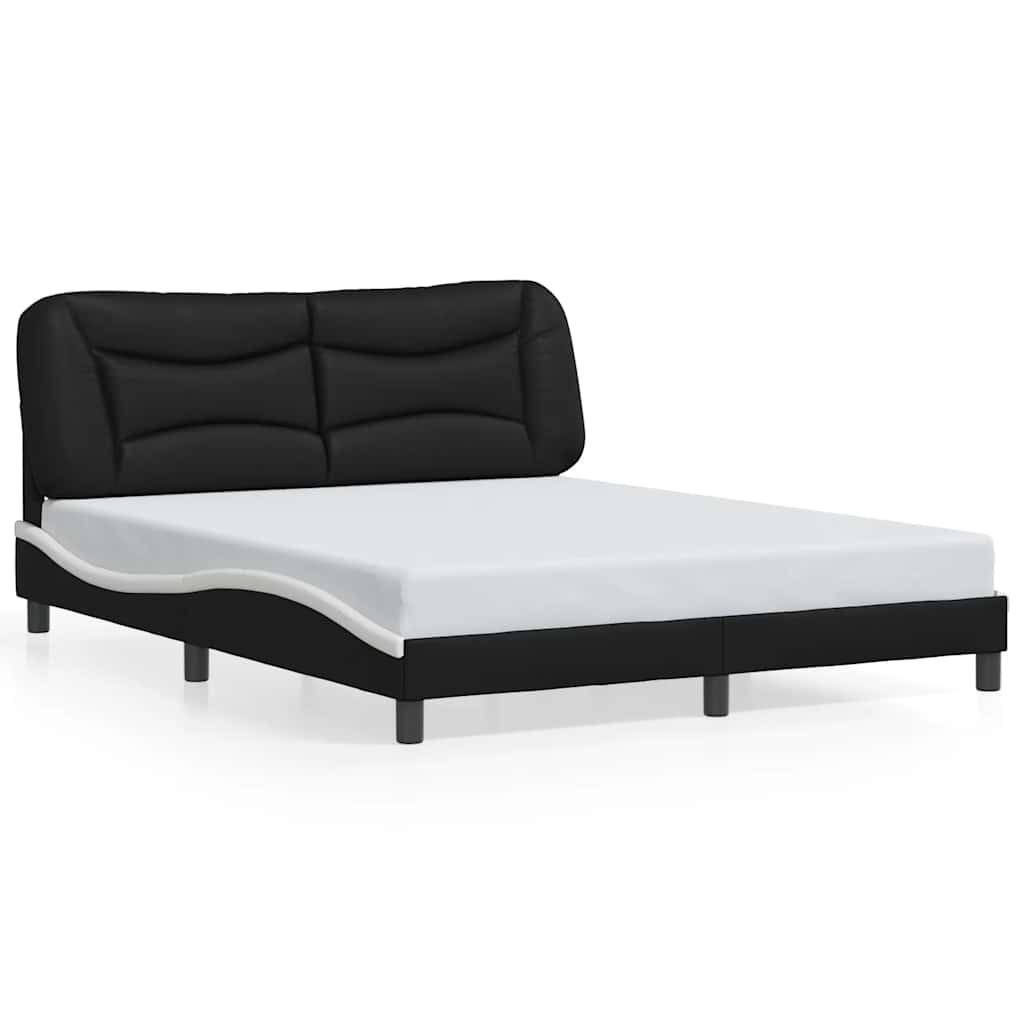 Cadre de lit sans matelas Hvar noir et blanc 160x200 cm similicuir