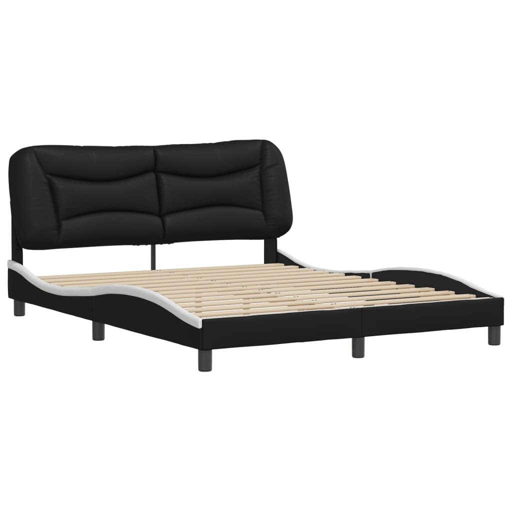 Cadre de lit sans matelas noir et blanc 160x200 cm similicuir - XIOS