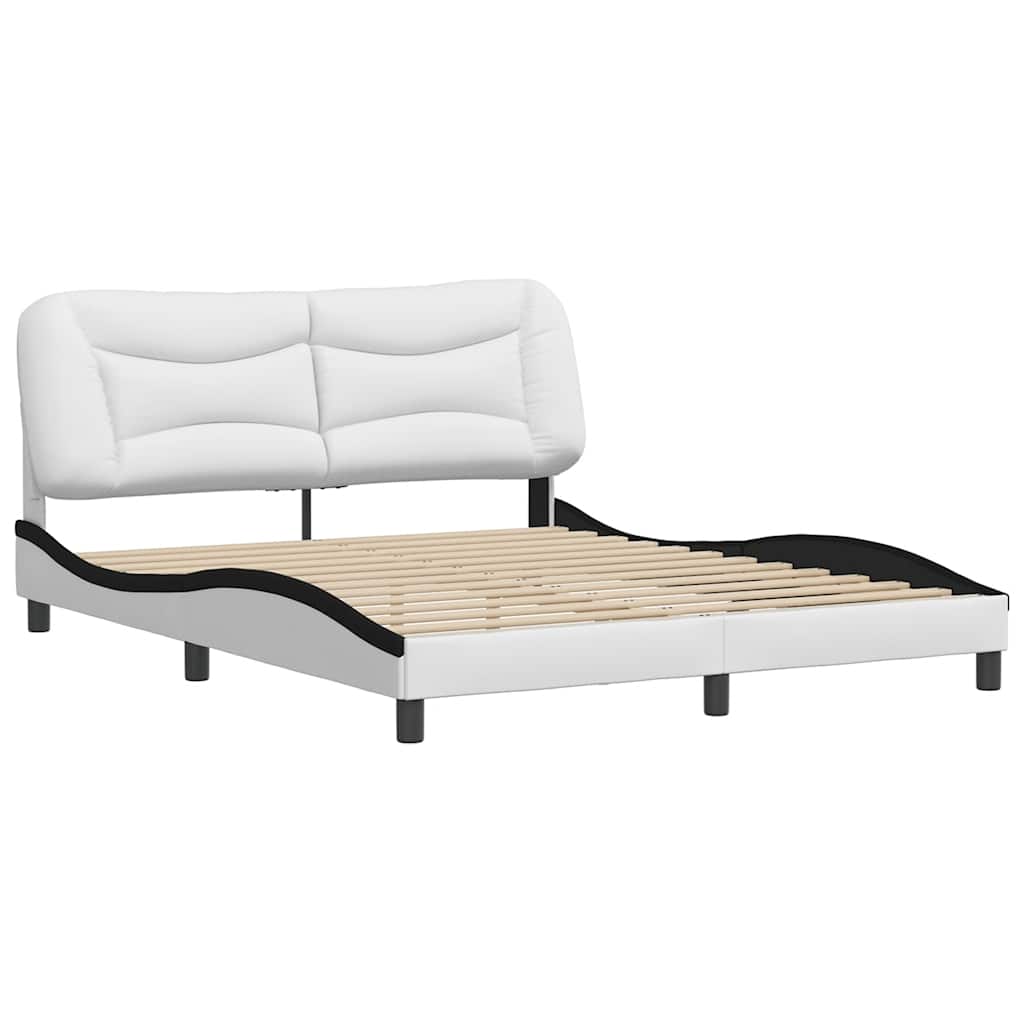 Cadre de lit sans matelas Hvar blanc et noir 160x200 cm similicuir